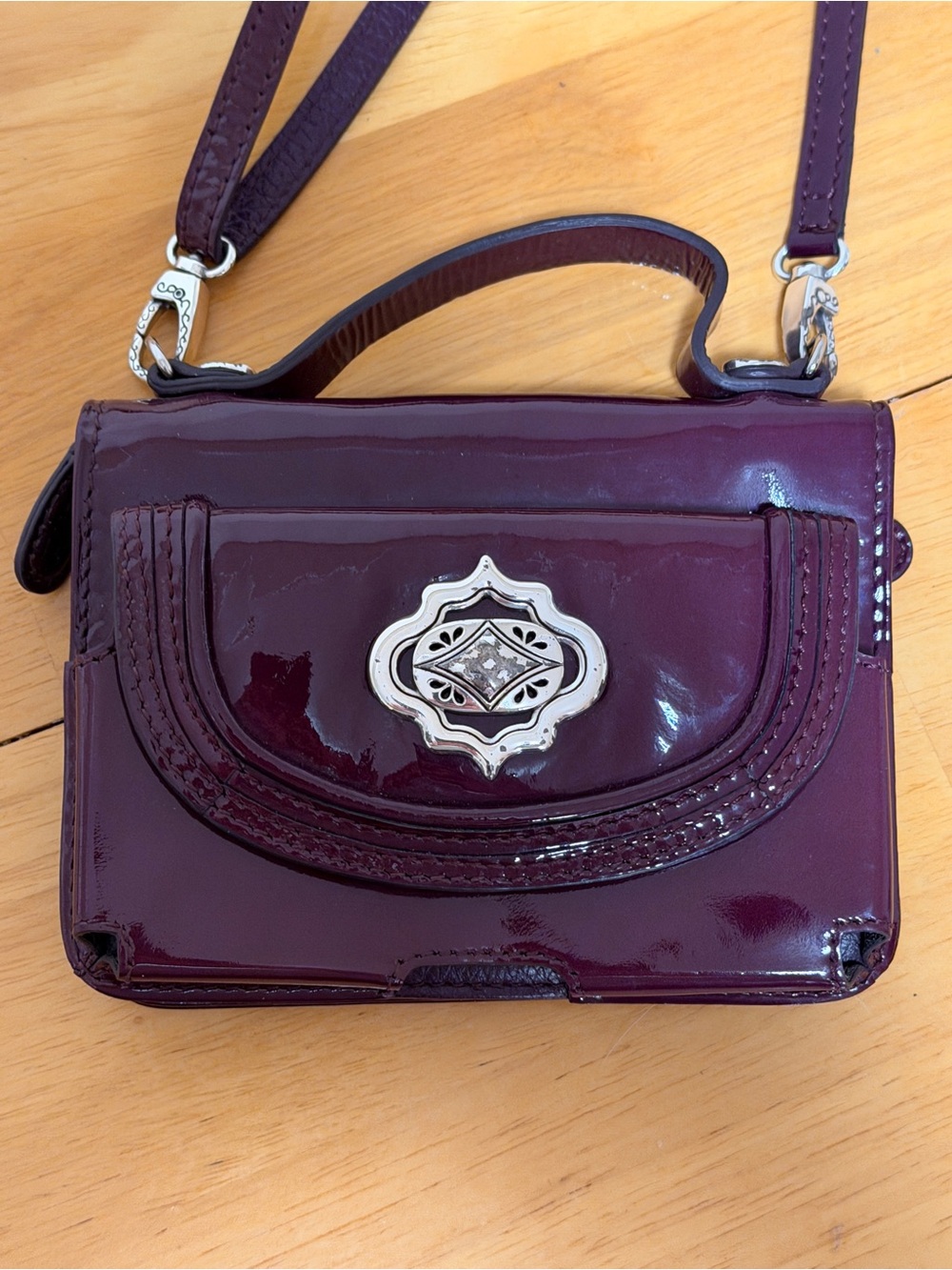 Brighton Patent Mini Crossbody Bag in Plum